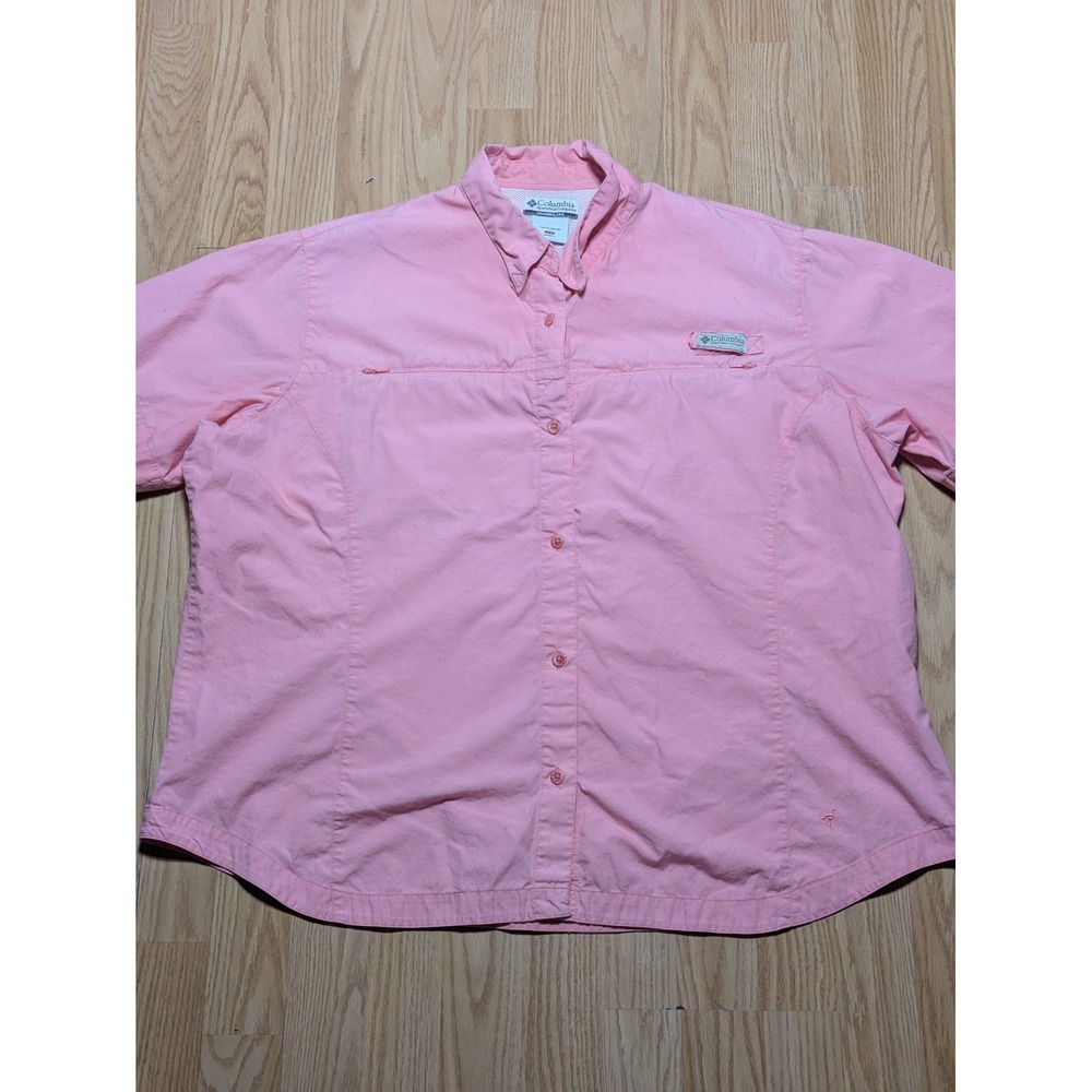 Columbia Womens PFG Bahama Short Sleeve Fishing Shirt Pink 2X